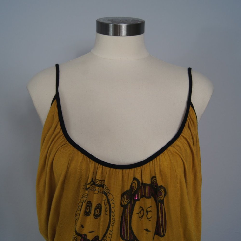 Its Me Feeling Faces By Meeting Women's Blouse Top Mustard Size Medium - Picture 2 of 6